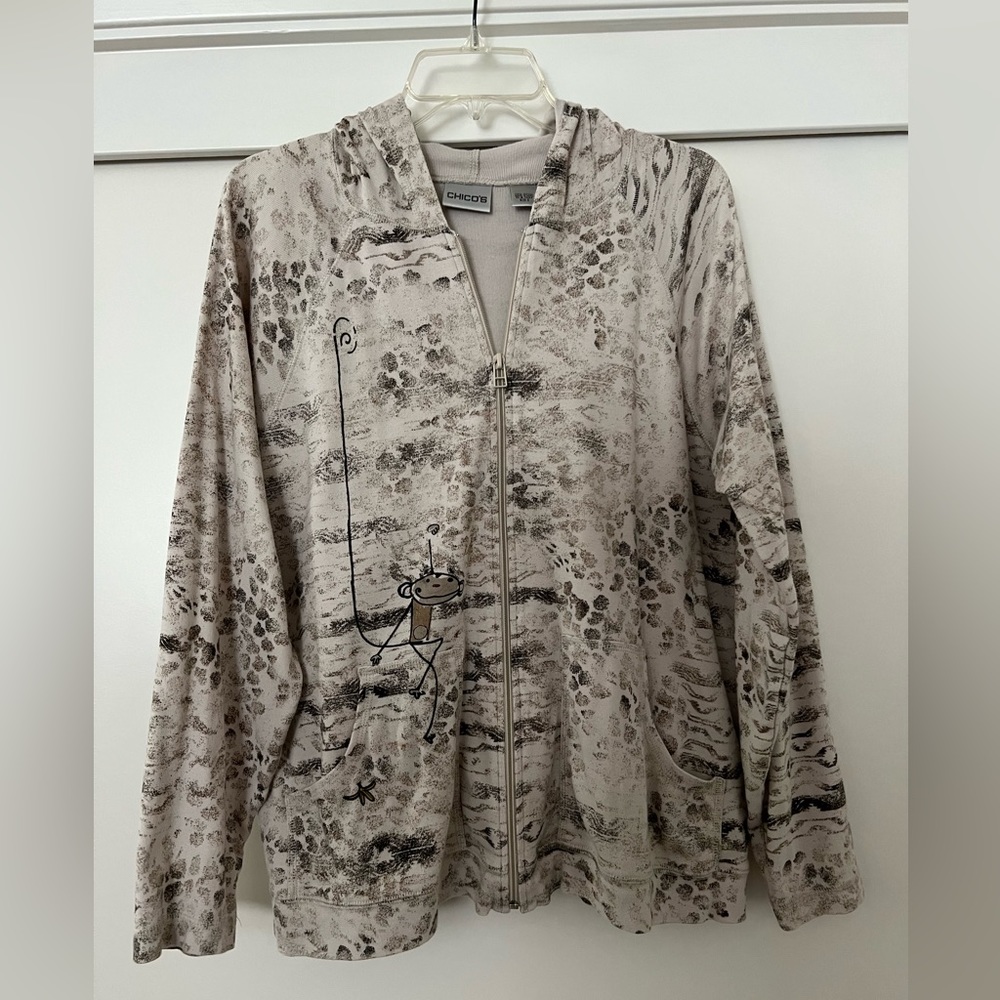 Chico’s Animal Print Full Zipper Hooded Jacket Size L